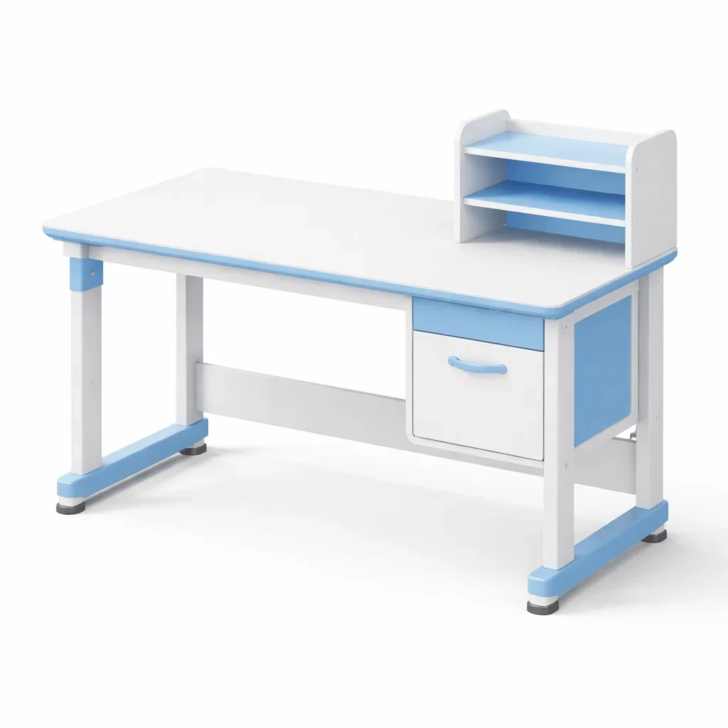 Scrivania bambini in mdf con cassetto e mensole bianco/blu-purecomfortnest