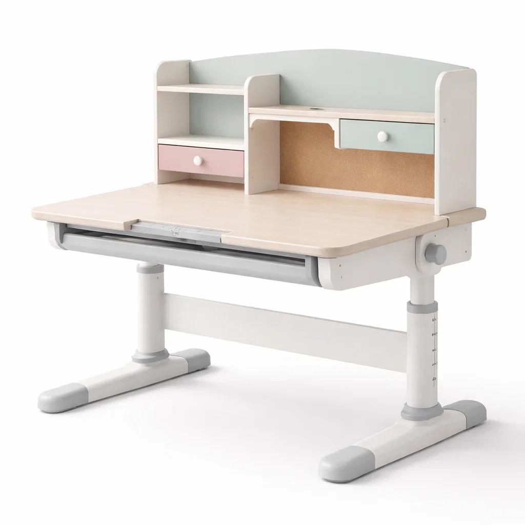 Scrivania multicolore regolabile in legno per bambini con ripiani e cassetti-purecomfortnest