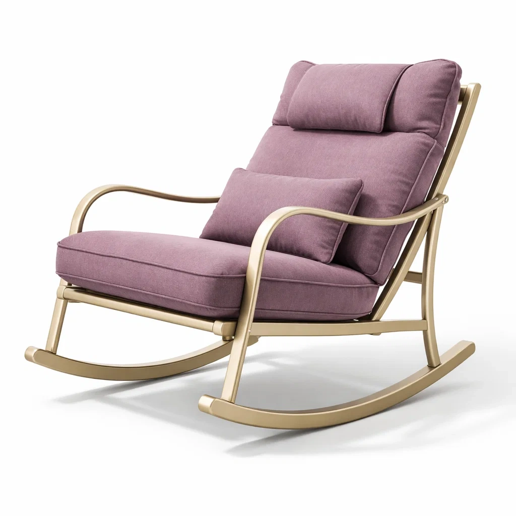 Sedia a dondolo in metallo con cuscini in poliestere viola-purecomfortnest