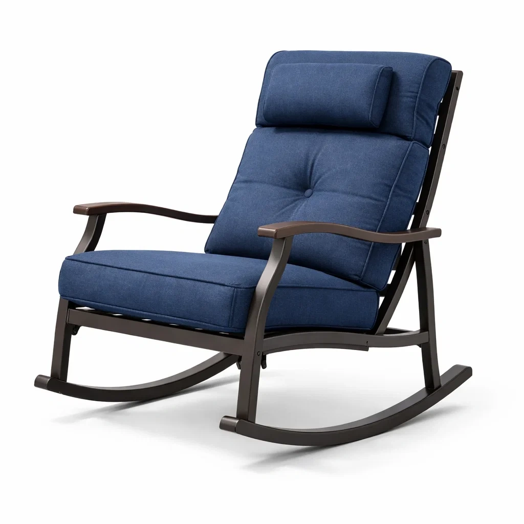 Sedia a dondolo in metallo e poliestere blu-purecomfortnest