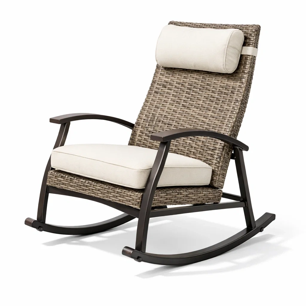 Sedia a dondolo in metallo e vimini con cuscino crema-purecomfortnest