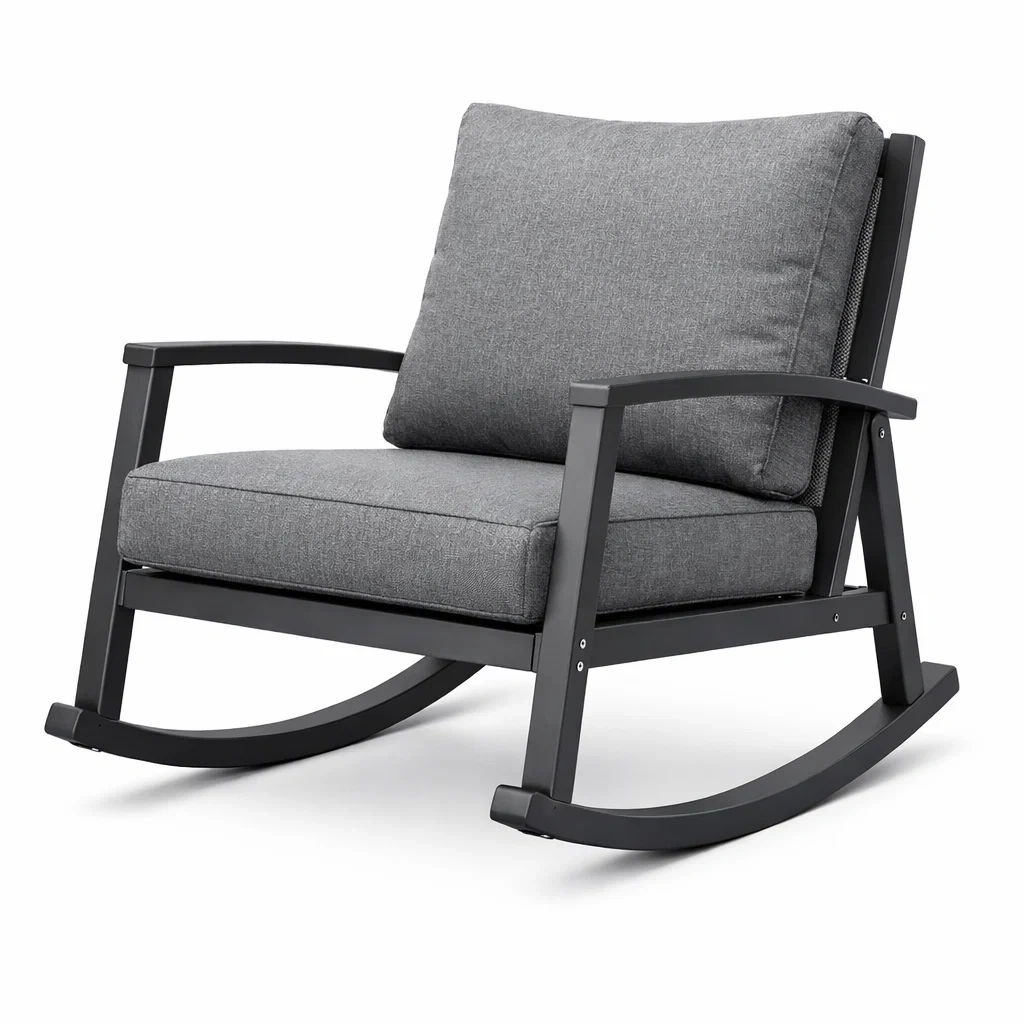 Sedia a dondolo in metallo con cuscini in poliestere grigio-purecomfortnest