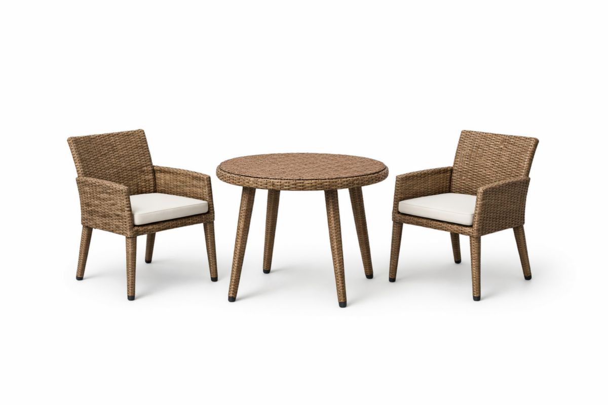 Set da giardino in rattan sintetico tavolo rotondo e sedie con cuscini