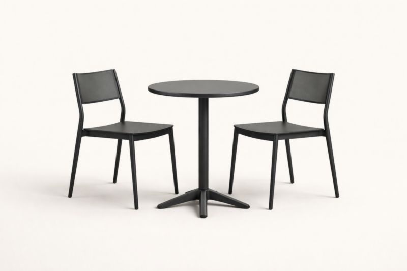 Set da Bistrò Tavolo Rotondo e 2 Sedie in Alluminio Nero