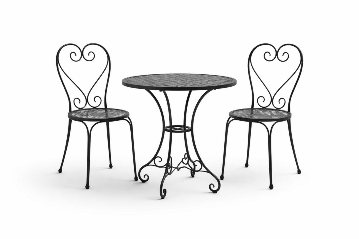 Set tavolo e sedie in metallo nero diametro 60 cm altezza 70 cm