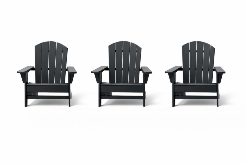 Set di 3 Sedie Adirondack in Legno Composito Nero