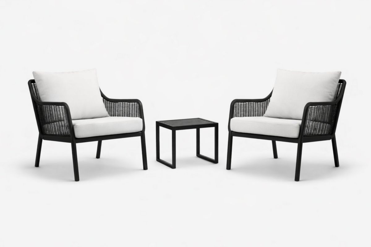 Set da Giardino con 2 Poltrone e Tavolino in Rattan Sintetico