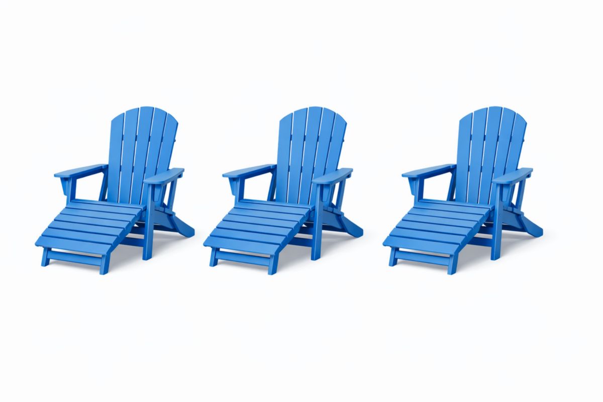 Set di 3 Sedie Adirondack con Poggiapiedi Plastica Blu