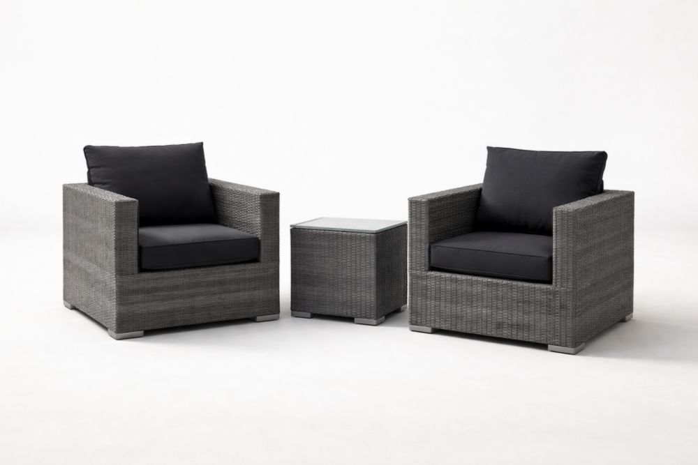 Set mobili lounge da esterno in polyrattan con tavolino e cuscini antracite