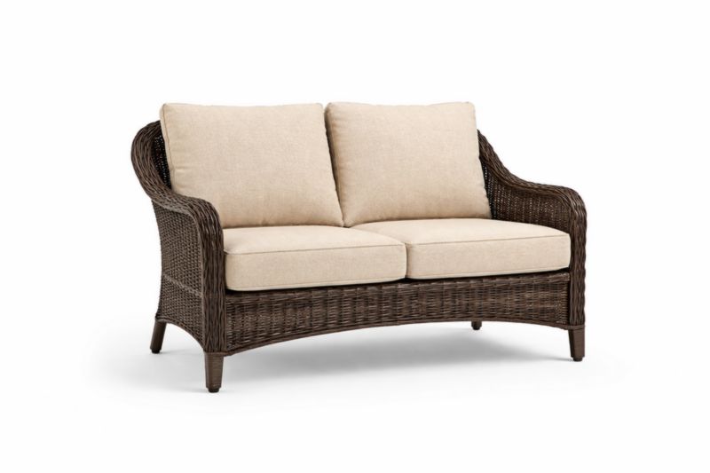 Divano a Due Posti in Rattan Sintetico e Cuscini Beige