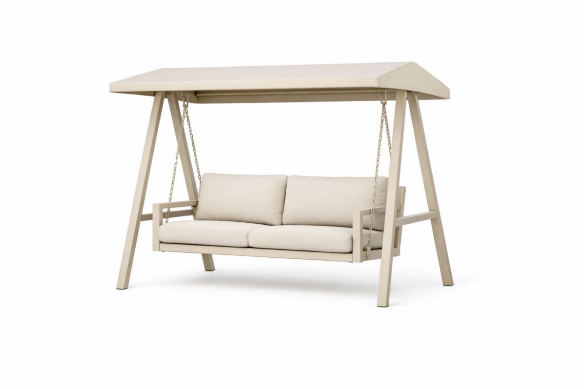 Dondolo da Giardino a Tre Posti in Metallo Crema
