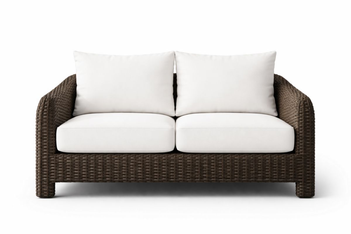 Divano Due Posti in Rattan con Cuscini in Poliestere