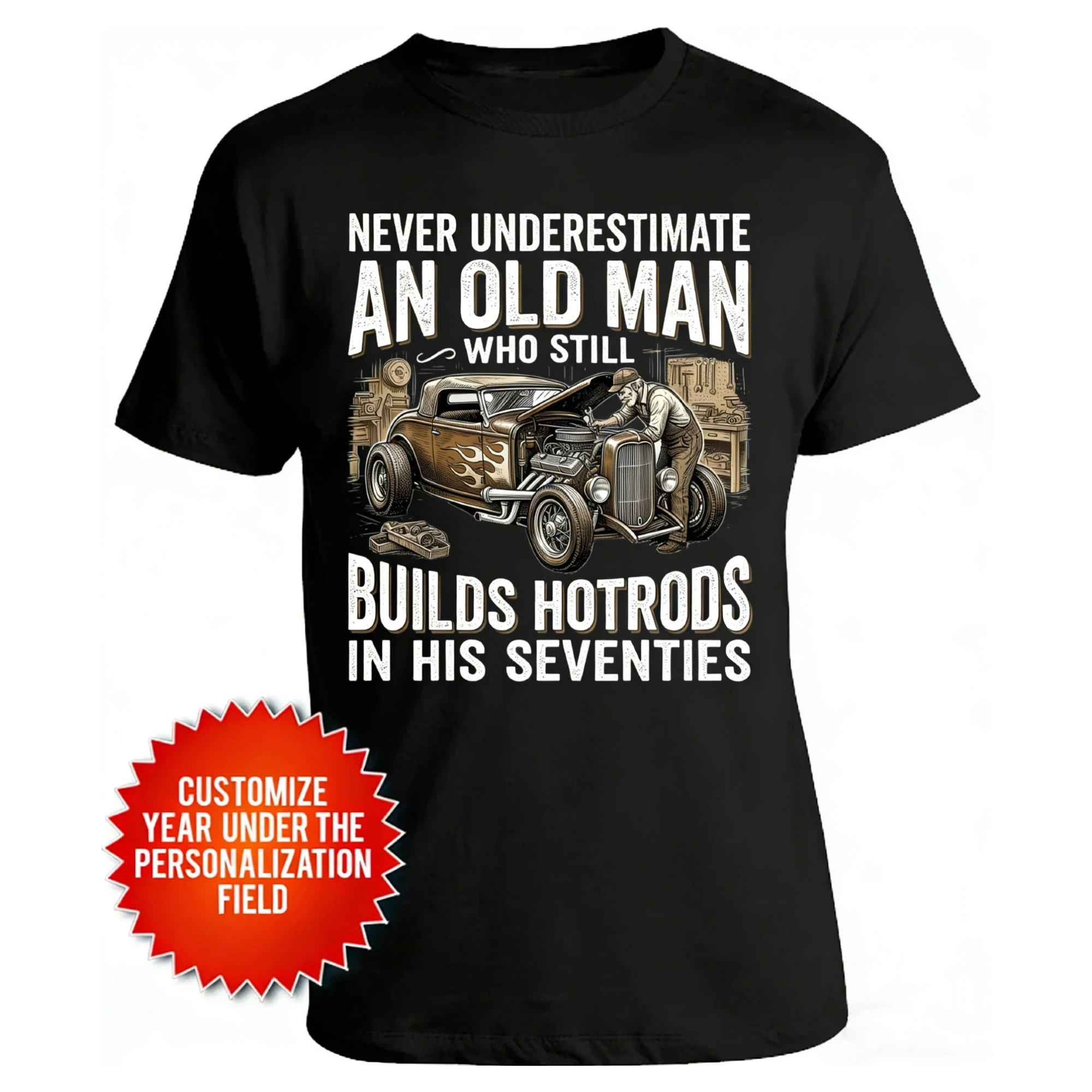 Personalized Hotrod Grandpa 70th Birthday Shirt