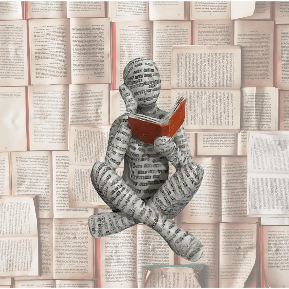 🔥Last Day 49% OFF - Mini Resin Reading Statue – Abstract Thinker Sculpture for Shelf, Desk or Book Nook Decor - Cross-legged