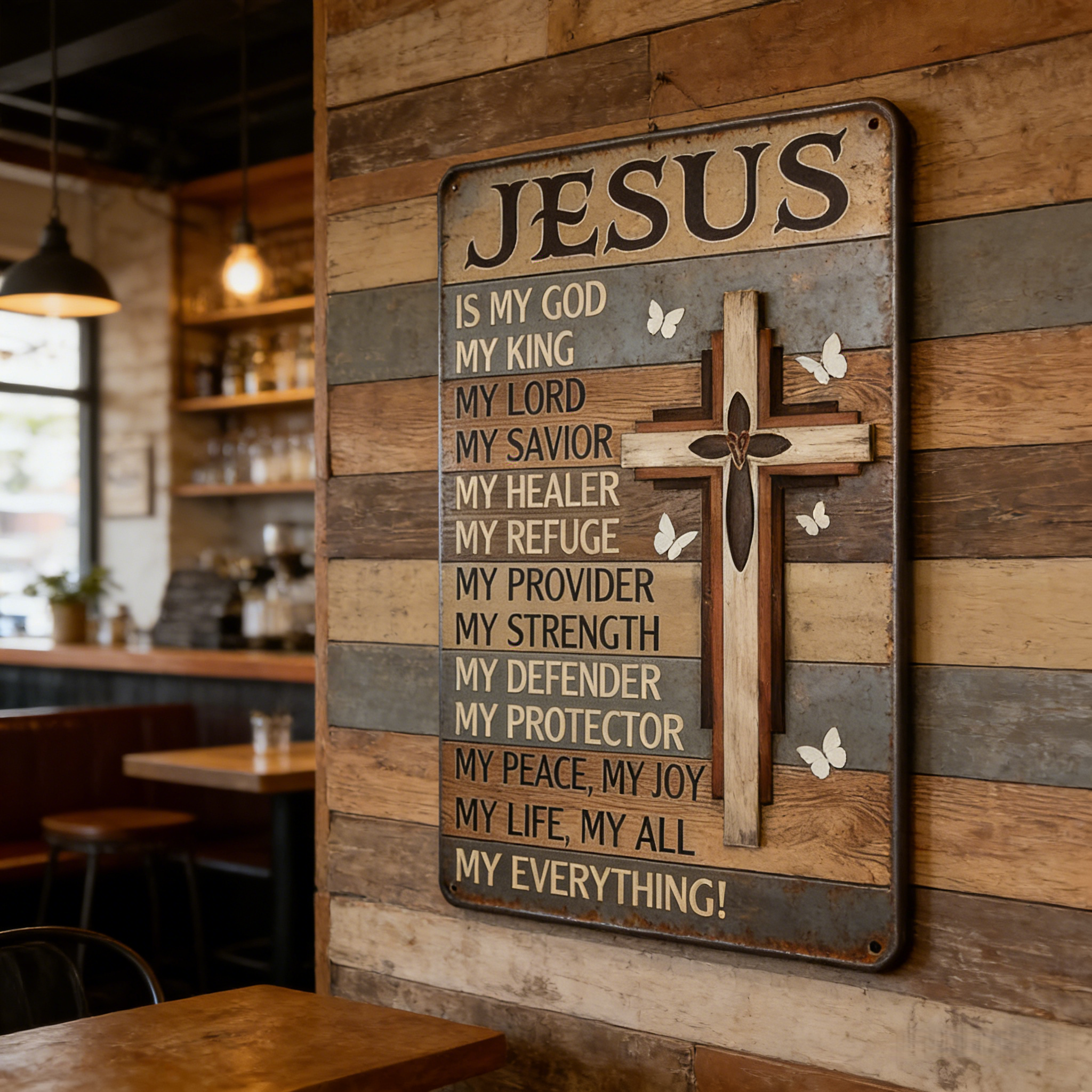 Jesus Is My God King Everything – Vintage Tin Sign  8x12 Inch Religious Metal Wall Art