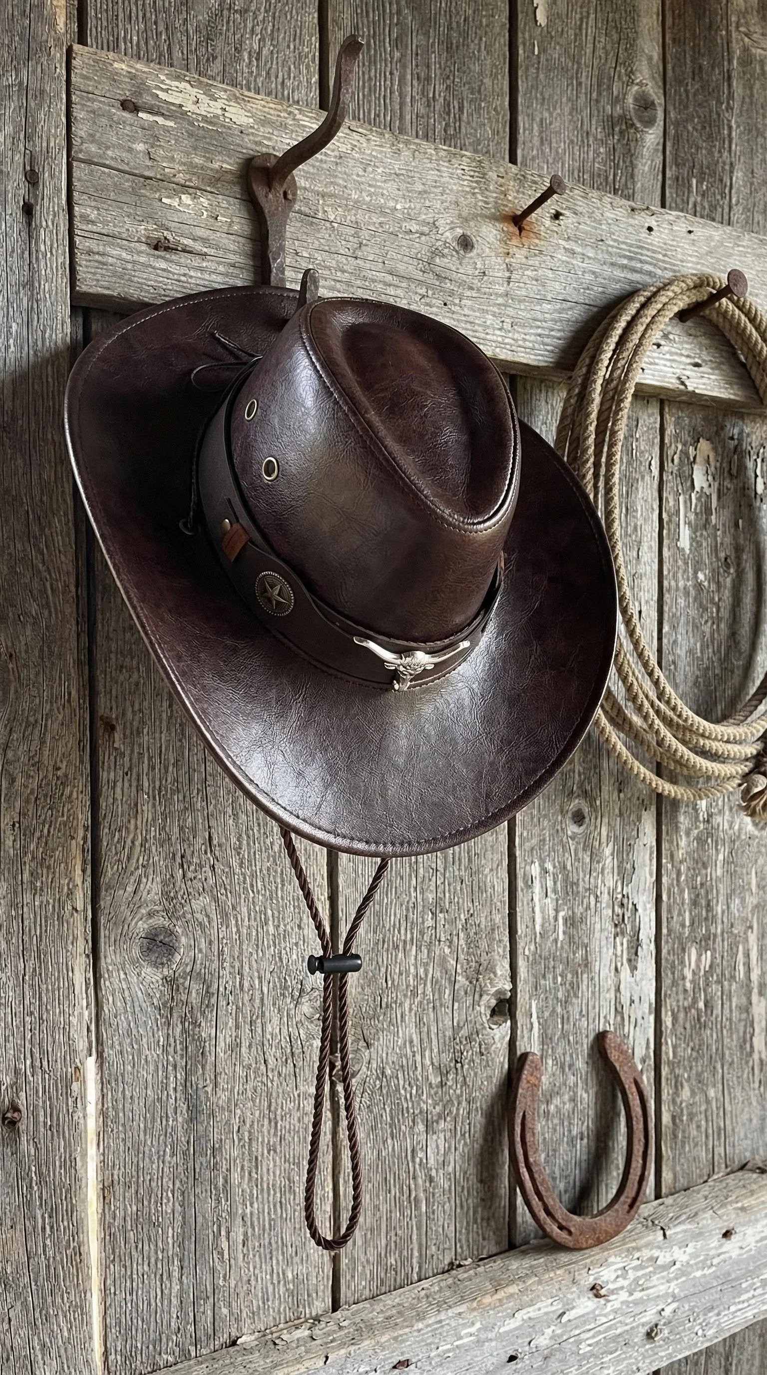 🔥Ranch Hand Authentic Full-Grain Leather Cowboy Hat – Shapeable Brim & Weather-Resistant