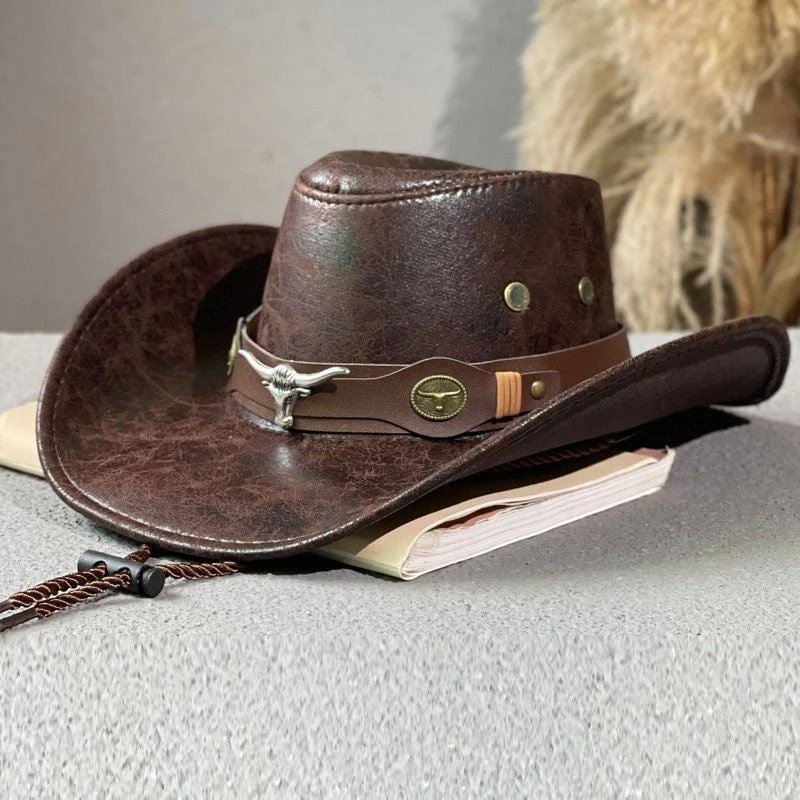 🔥Ranch Hand Authentic Full-Grain Leather Cowboy Hat – Shapeable Brim & Weather-Resistant