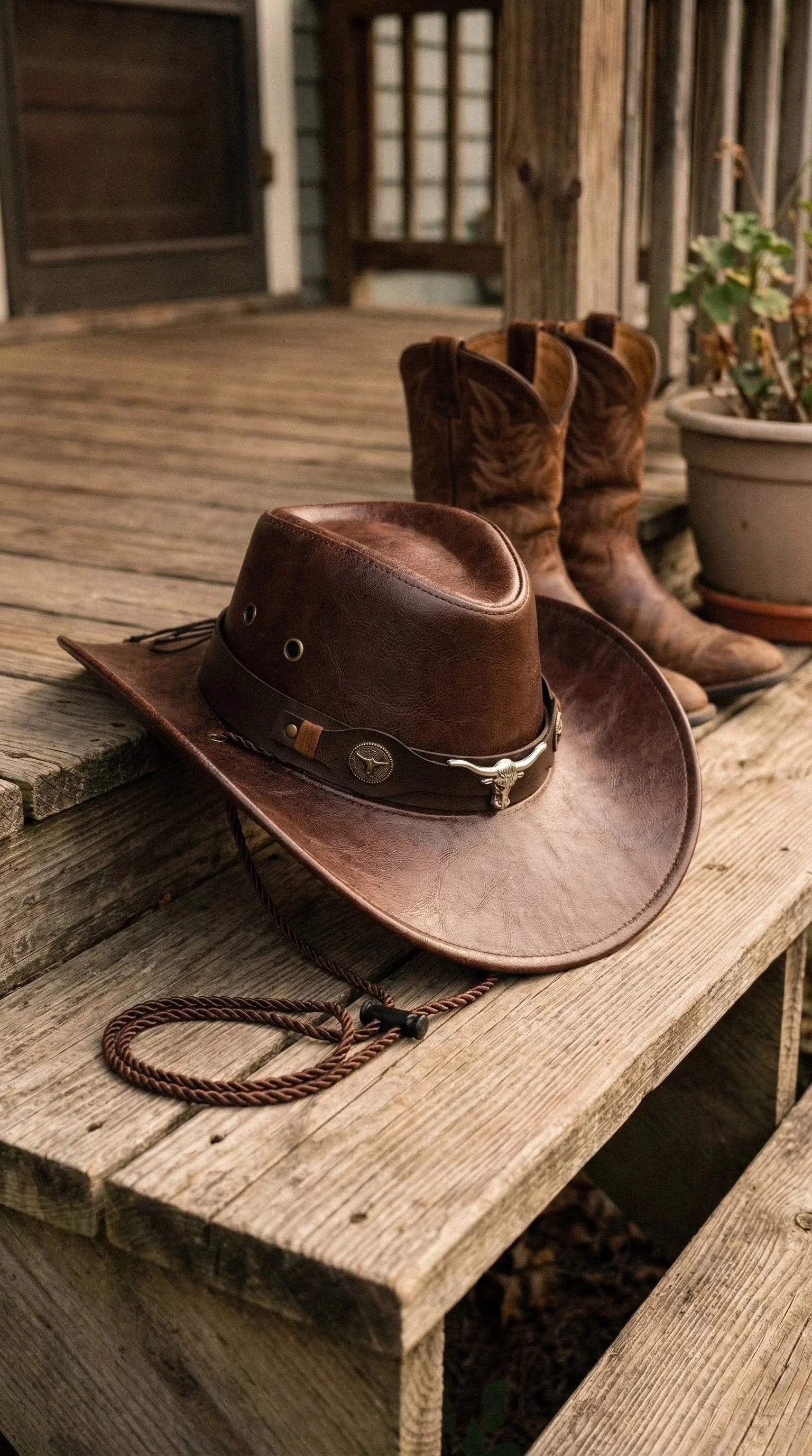 🔥Ranch Hand Authentic Full-Grain Leather Cowboy Hat – Shapeable Brim & Weather-Resistant