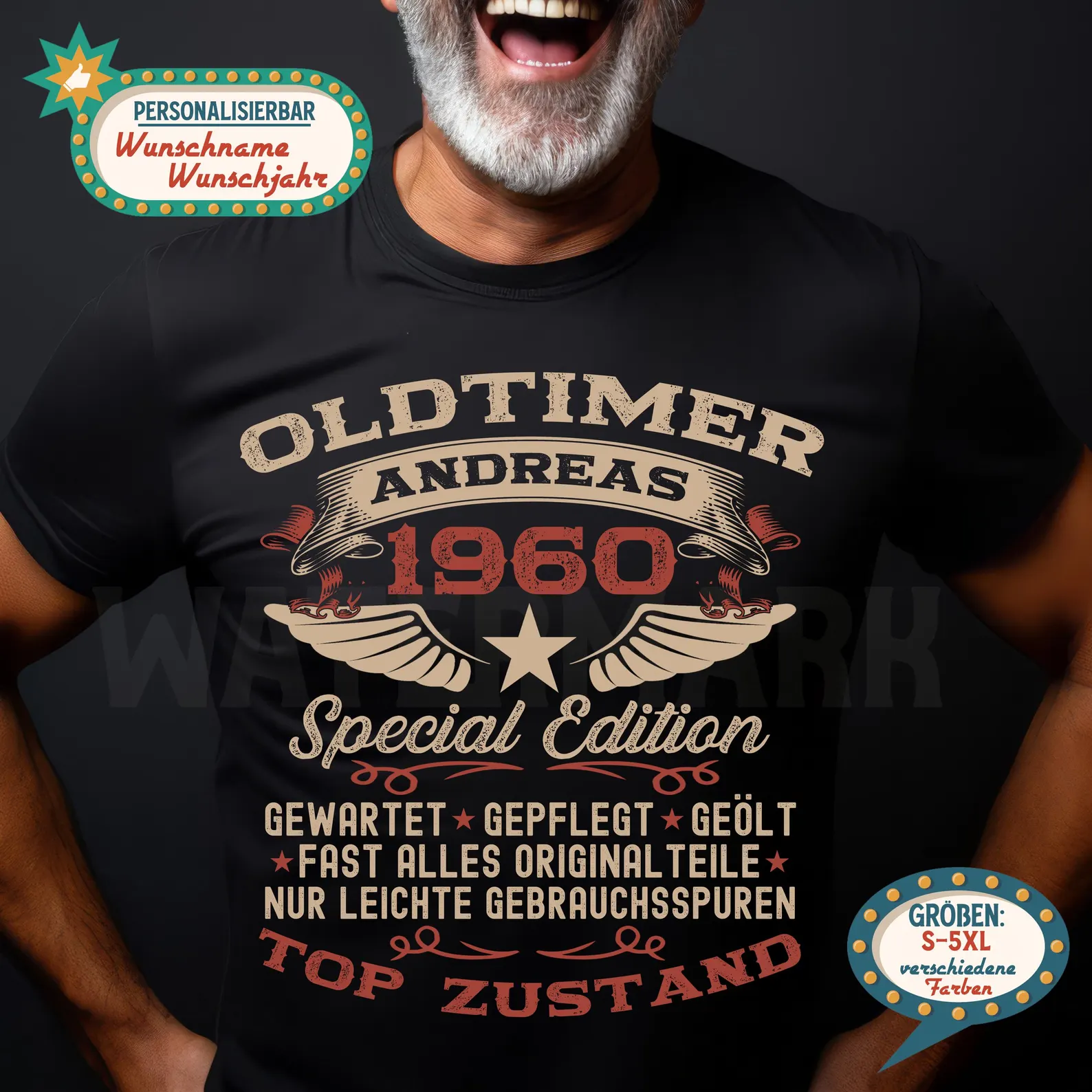 65th Birthday Gift for Men – Personalized Vintage Car T-Shirt