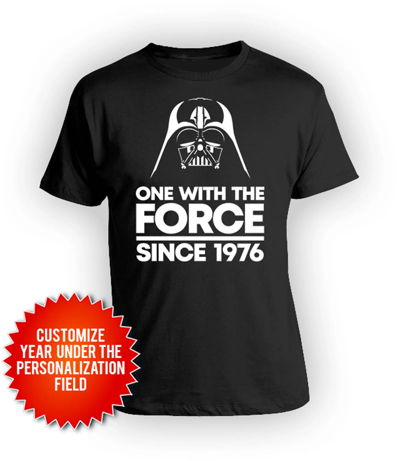 50th Birthday Custom T-Shirt– One With The Force Since 1976 Birthday Mens Tee
