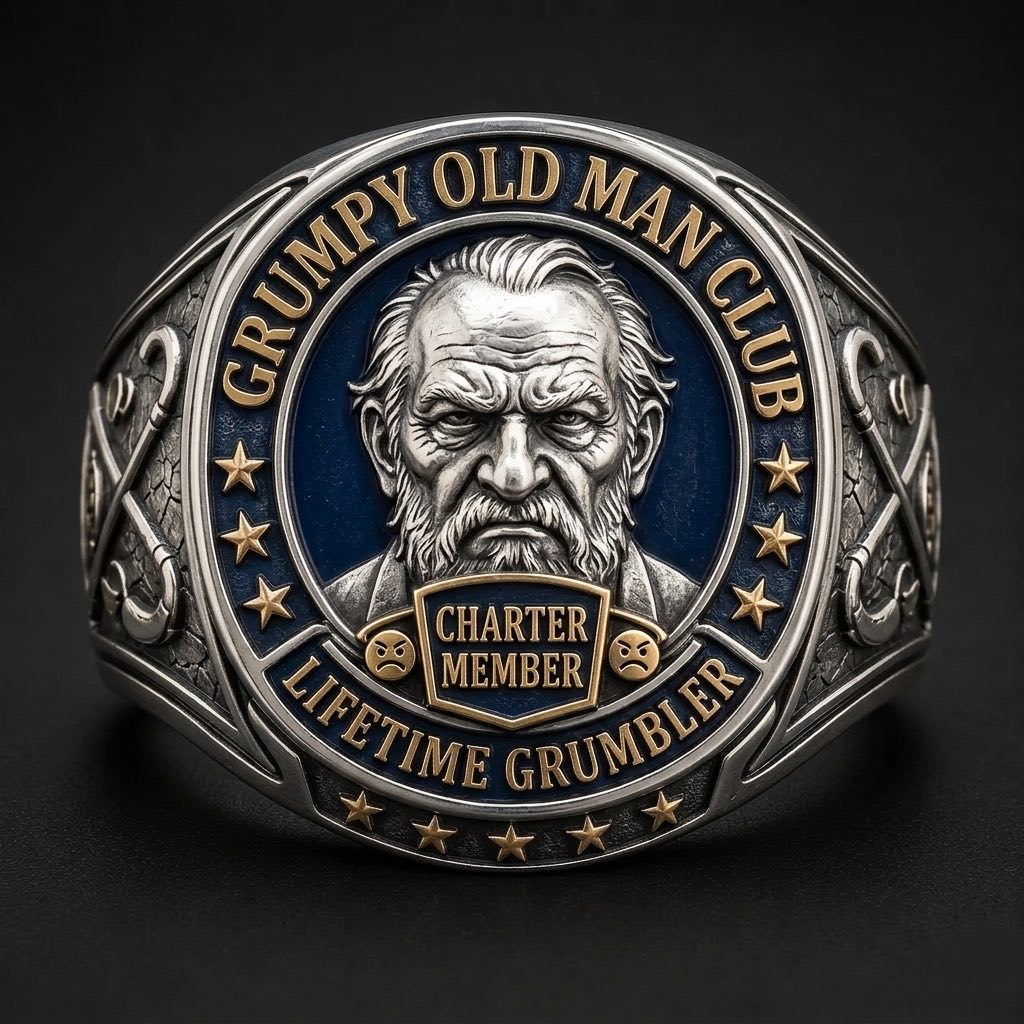 Official Grumpy Old Man Club Commemorative Ring - Vintage Silver Luxury Edition