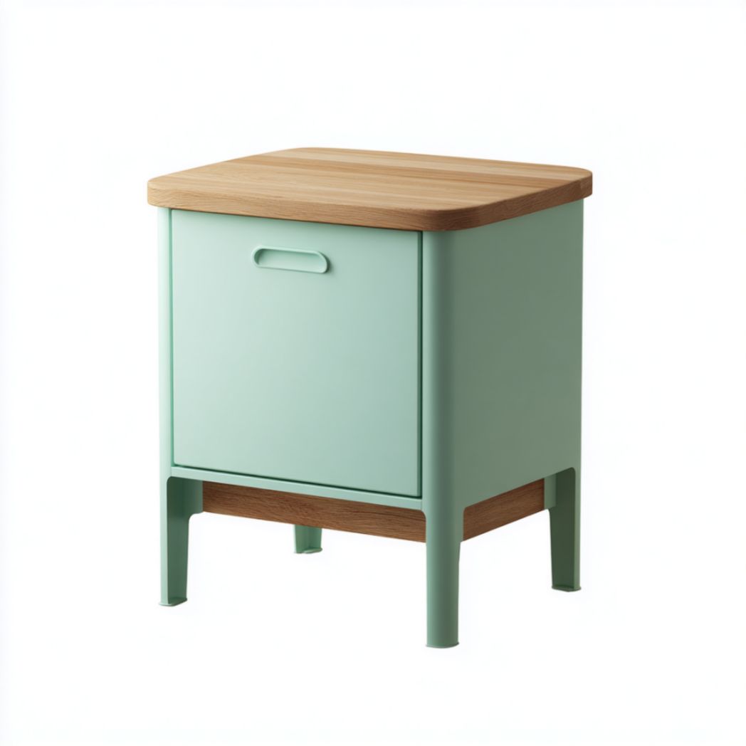 Table de Chevet en Acier Vert Menthe avec Plateau en Bois de Pin et Tiroir de Rangement-Furnituretherapysv