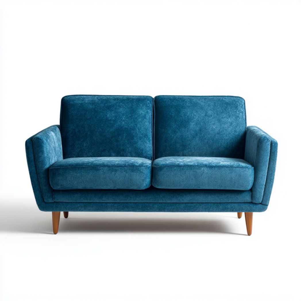 Canapé 2 places en tissu bleu avec pieds en bois-Furnituretherapysv