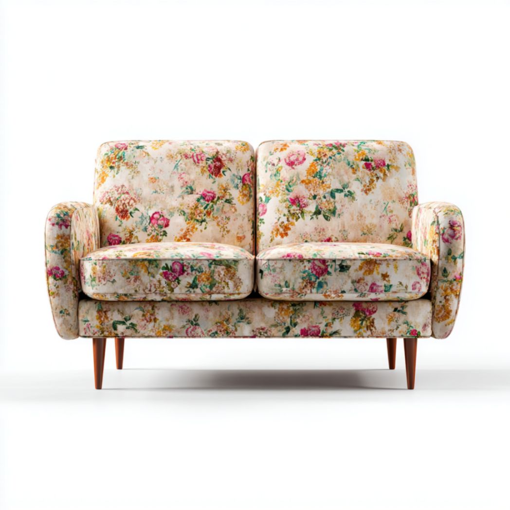 Canapé 2 places en tissu floral avec pieds en bois-Furnituretherapysv