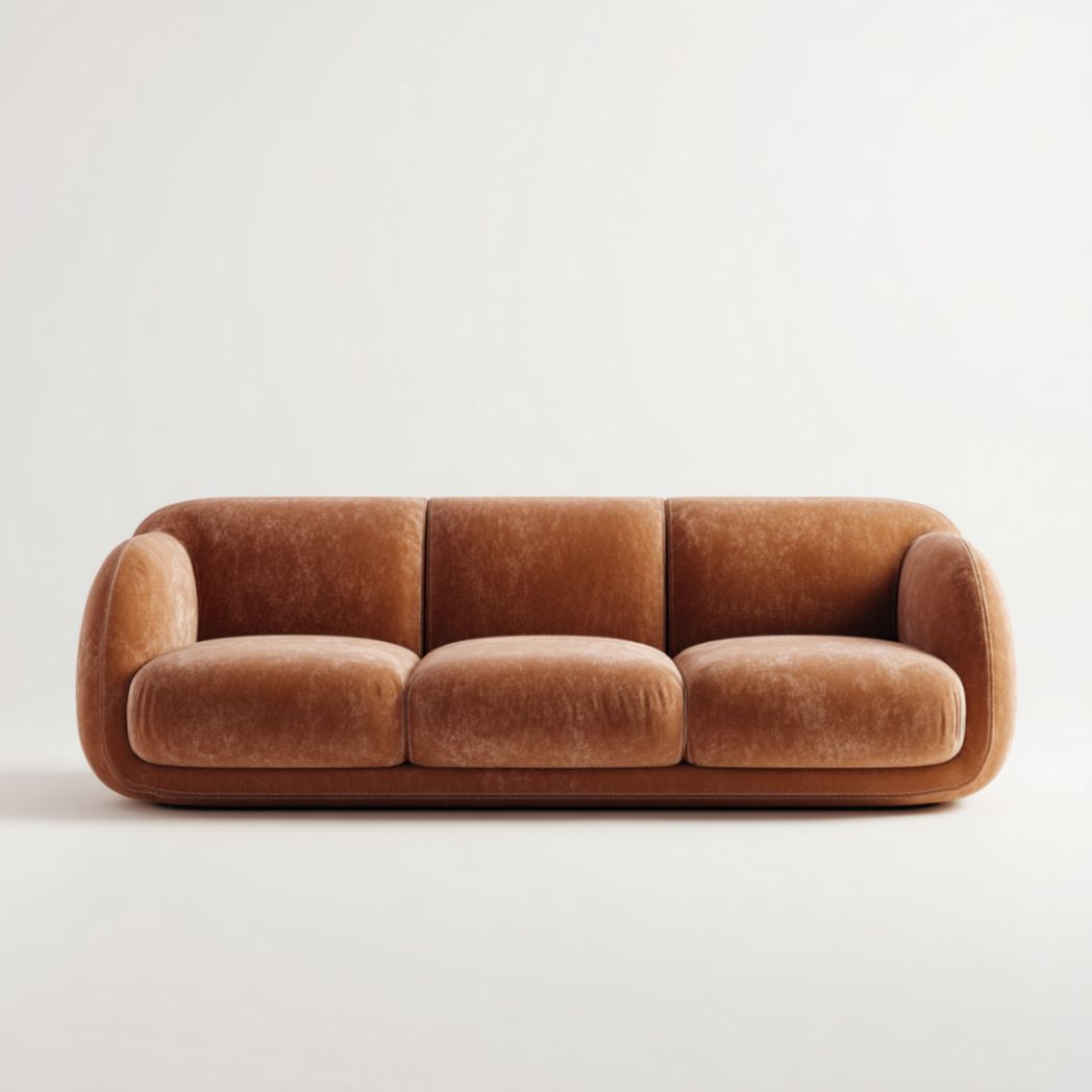 Canapé 3 places en tissu marron avec pieds en bois-Furnituretherapysv