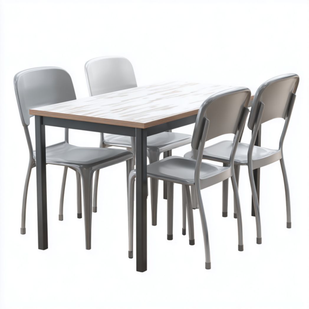 Table rectangulaire avec chaises en métal – Plateau en bois et pieds en métal-Furnituretherapysv