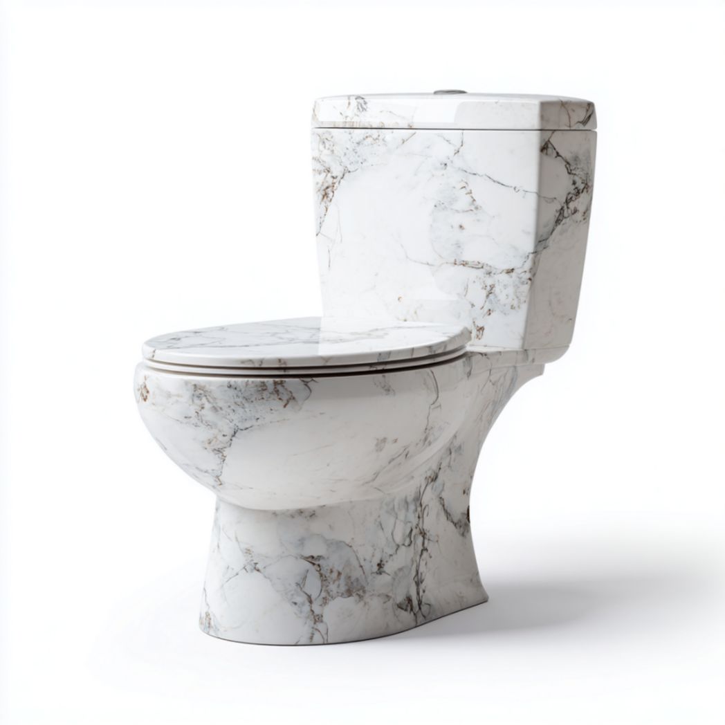 Toilette Monobloc en Céramique à Effet Marbre Blanc et Gris avec Réservoir Intégré-Furnituretherapysv