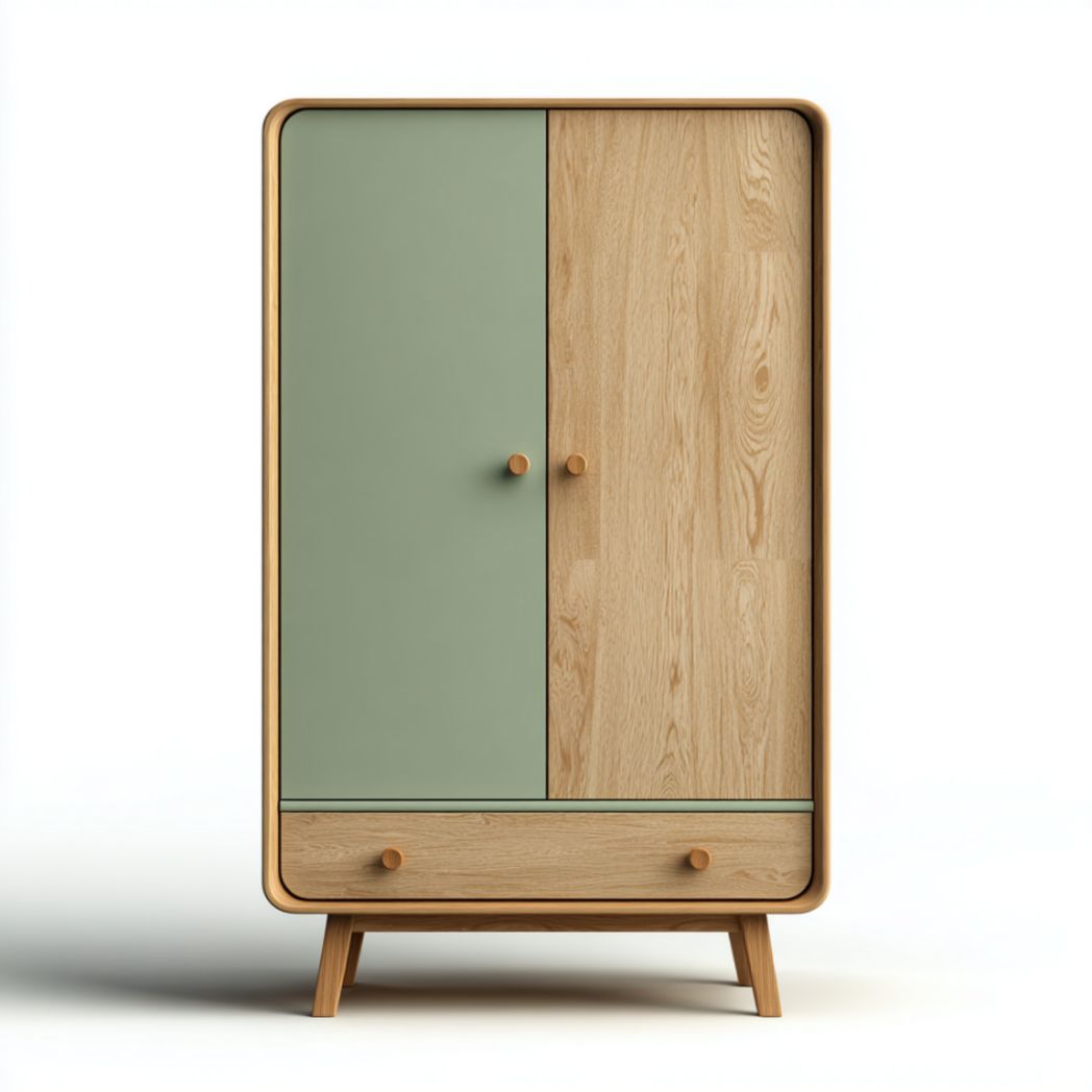 Armoire en bois avec portes vertes et tiroir inférieur-Furnituretherapysv