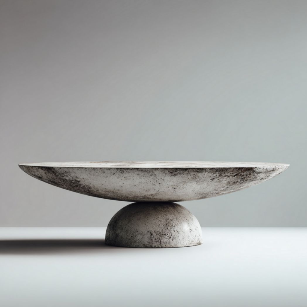 Table Basse Ronde en Béton Allégé avec Socle Hémisphérique-Furnituretherapysv