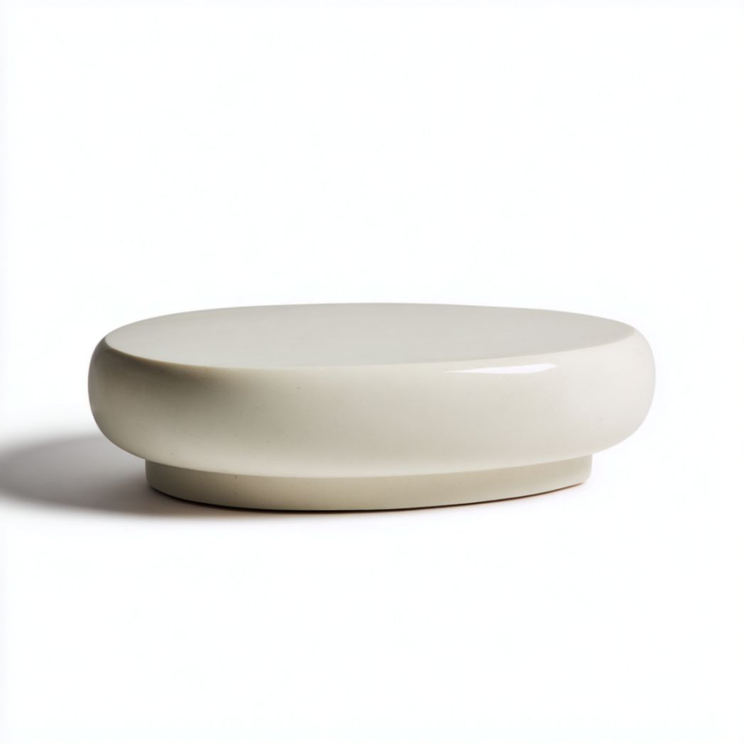 Table Basse Ronde Monobloc en Résine de Synthèse Beige-Furnituretherapysv