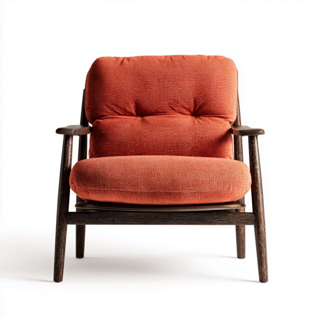 Fauteuil en Tissu Chenille avec Structure en Bois d'Hévéa Finition Noyer-Furnitureinsas