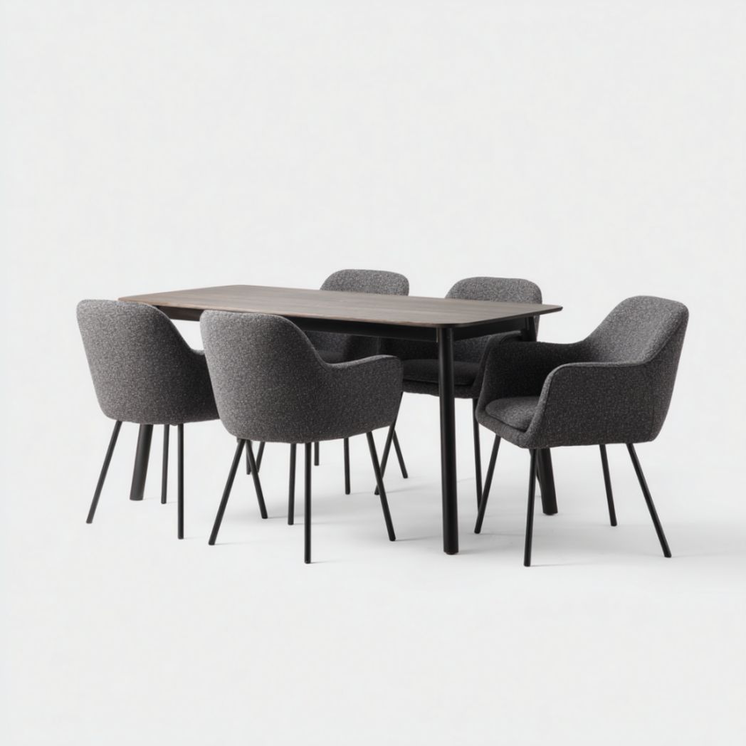 Ensemble de Table à Manger Rectangulaire et 4 Fauteuils en Tissu avec Pieds en Acier Noir-Furnitureinsas