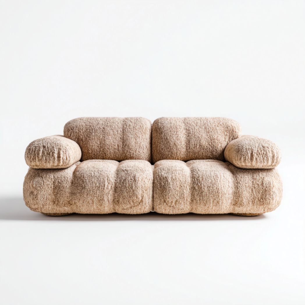 Canapé 3 places en tissu beige avec pieds en bois-Furnitureinsas