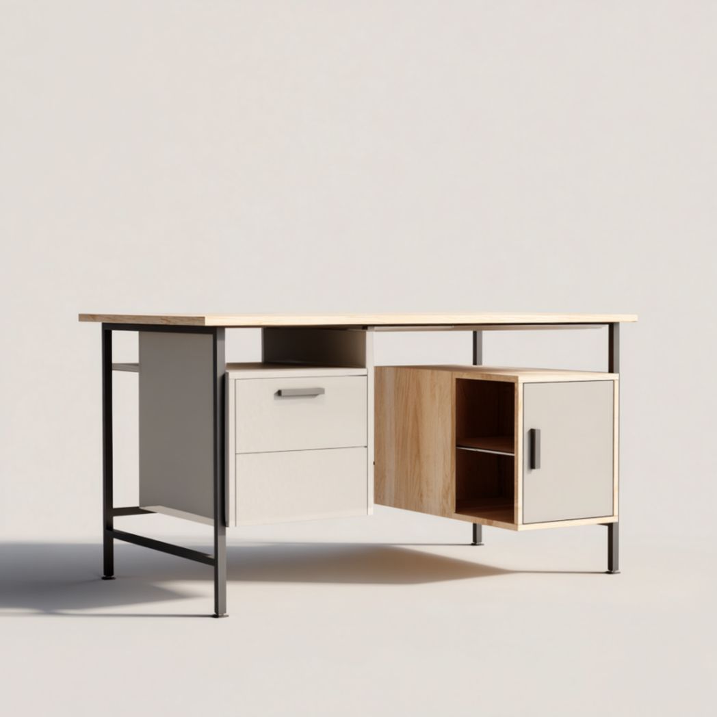 Bureau en bois et métal avec tiroirs-Furnitureinsas