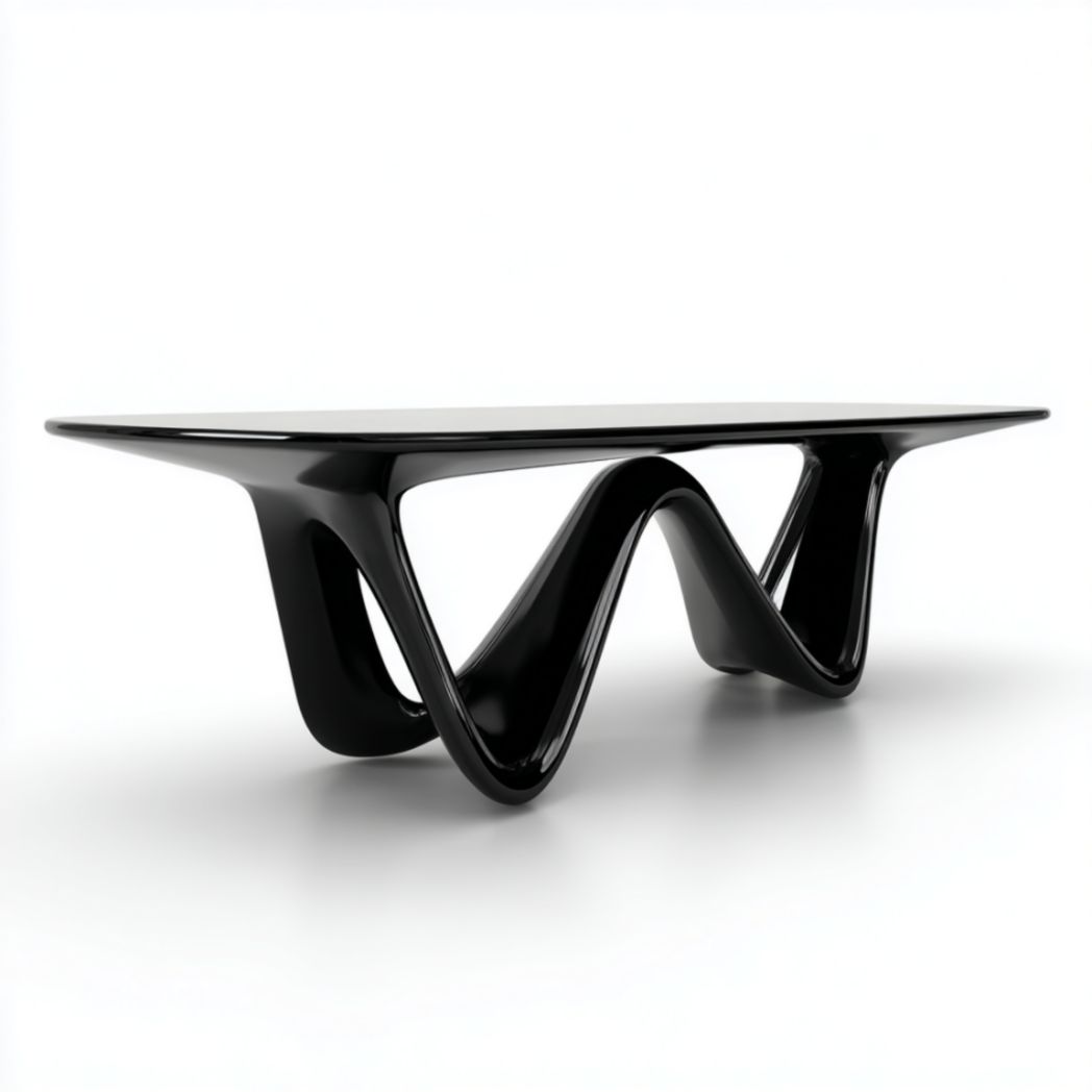 Table de Bureau Noire avec Plateau Rectangulaire et Piétement Ondulé en Fibre de Verre-Furnitureinsas