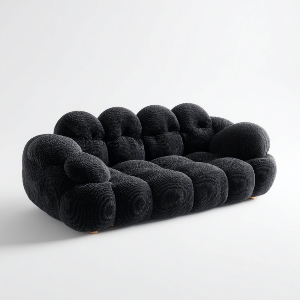 Canapé 3 places en tissu noir avec pieds en bois-Furnitureinsas