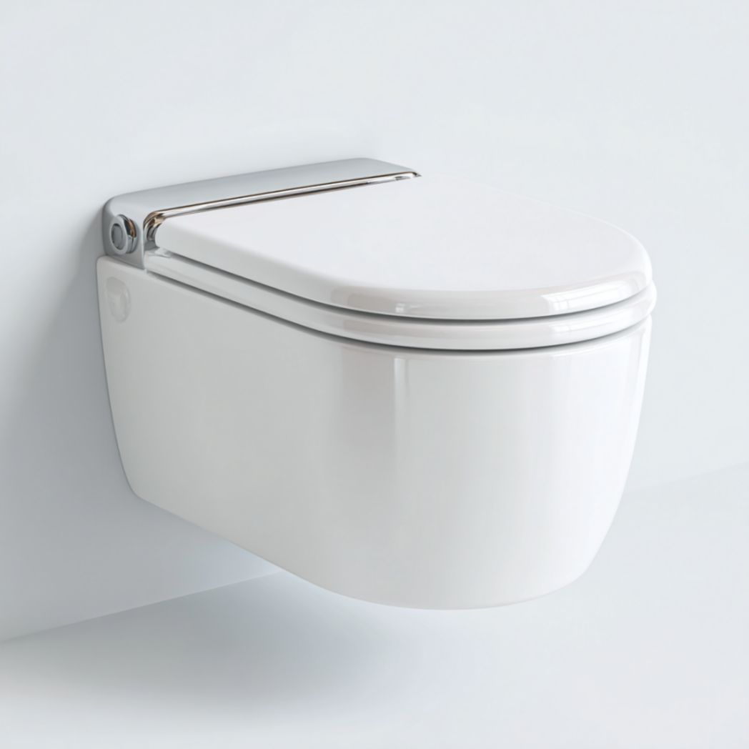 Cuvette de Toilette Suspendue en Céramique Blanche avec Finition Supérieure Chromée-Furnitureinsas