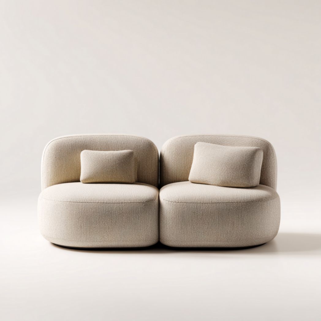 Canapé et pouf modulables – Tissu doux, couleur beige-Furnitureinsas