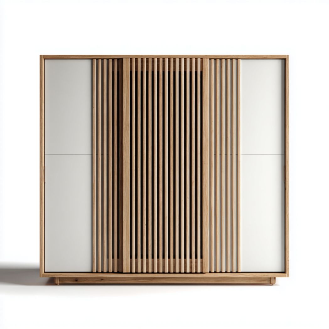 Armoire à portes stratifiées avec design en bois et panneaux blancs-Furnitureinsas