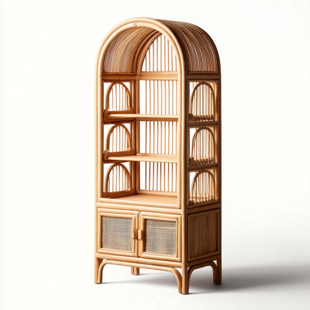 Étagère en rotin avec portes, 4 étagères-Furnitureinsas