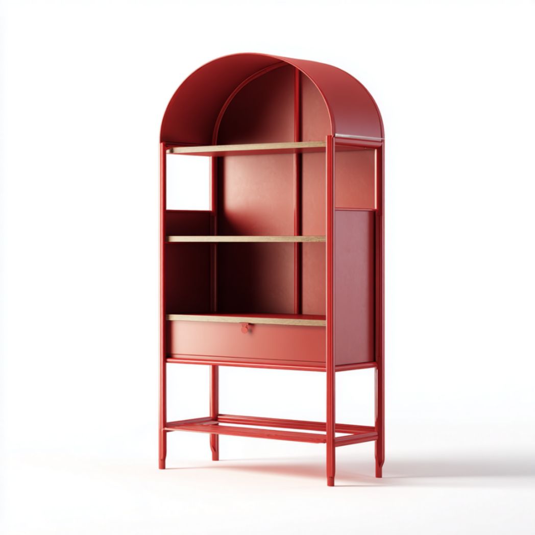 Étagère métallique avec tiroir, finition rouge-Furnitureinsas