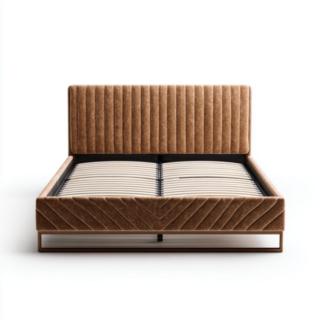 Cadre de Lit Double 160x200 cm Rembourré en Tissu Chenille avec Tête de Lit à Rayures et Sommier à Lattes-Thefurniturepaintfr