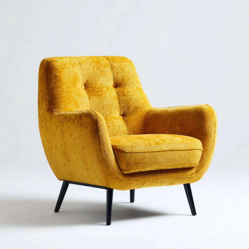 Fauteuil à 1 Place en Tissu de Polyester à Texture Chenille et Pieds en Acier - Jaune Moutarde-Thefurniturepaintfr