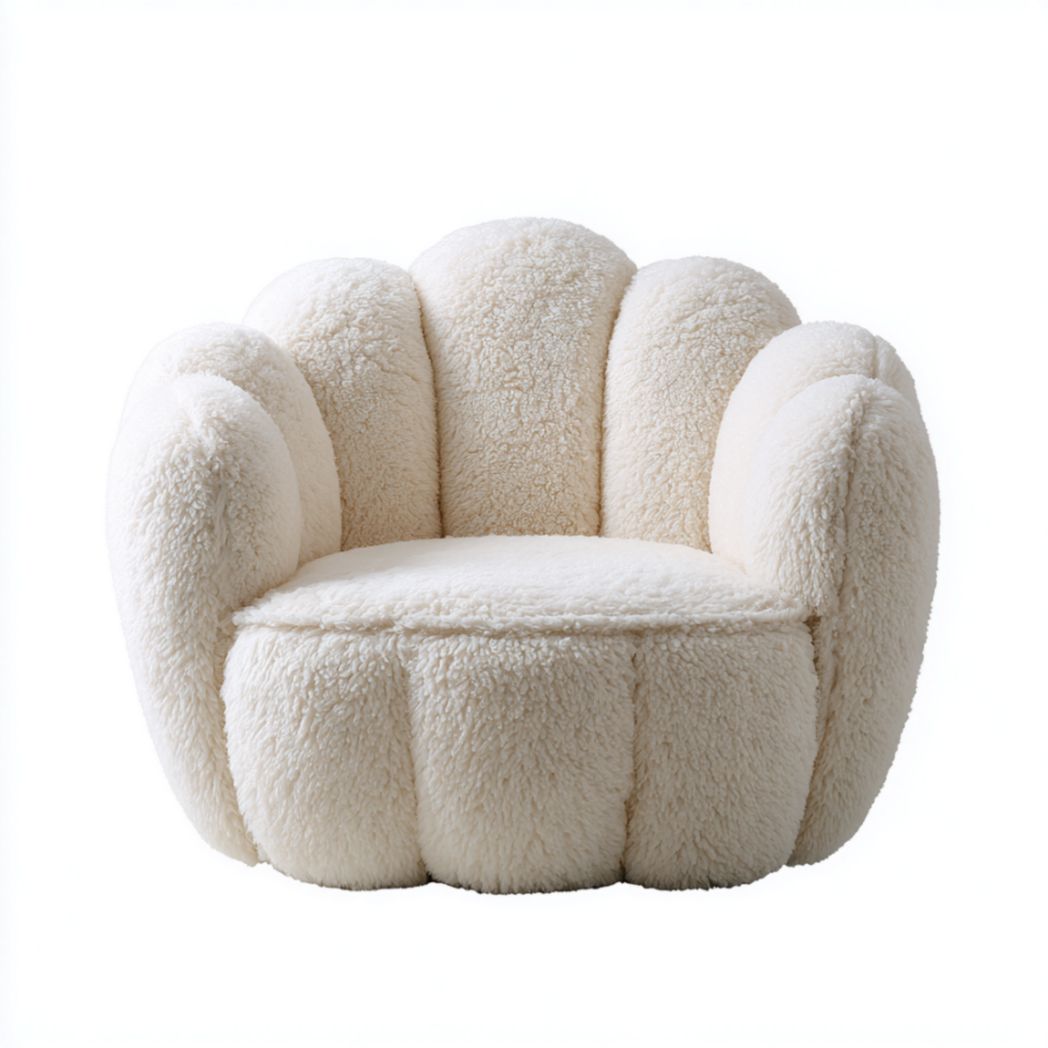 Fauteuil en Tissu Bouclé en Forme de Fleur avec Structure Interne en Pin-Thefurniturepaintfr