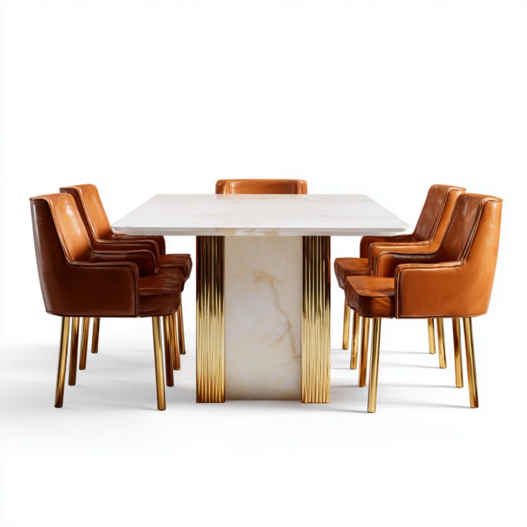 Table à manger avec chaises – Plateau en marbre et pieds en métal doré-Thefurniturepaintfr