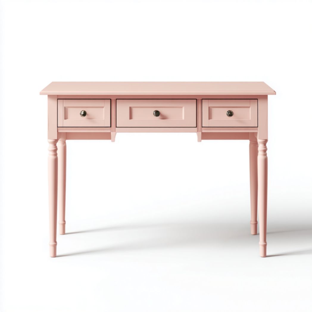 Bureau Rose à 3 Tiroirs avec Pieds Tournés en Bois de Peuplier et de Pin-Thefurniturepaintfr